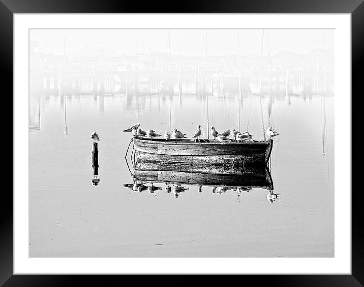  RESTING ON A BOAT B&W  Framed Mounted Print by Florin Birjoveanu