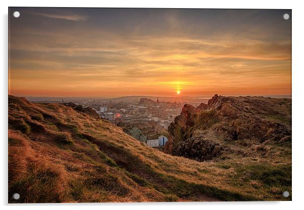  Sunset from the Crags, Edinburgh Acrylic by Miles Gray