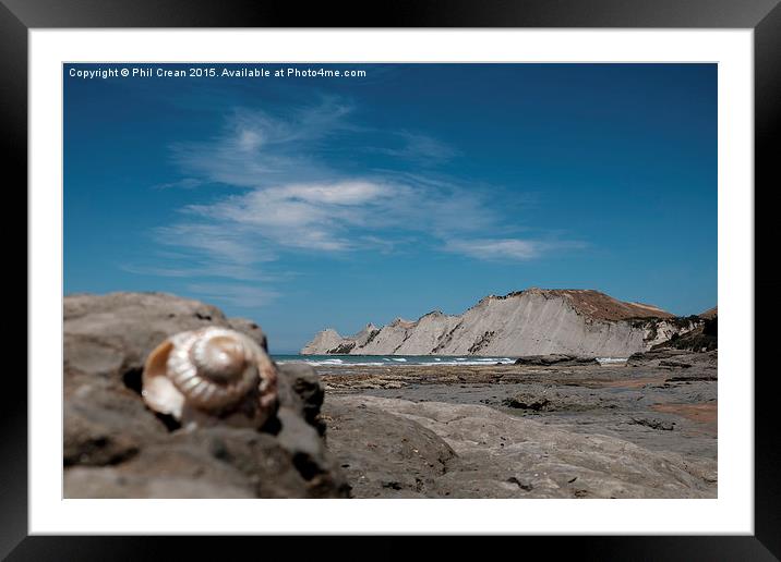 Cliffs and shell, Cape Kidnappers, New Zealand Framed Mounted Print by Phil Crean