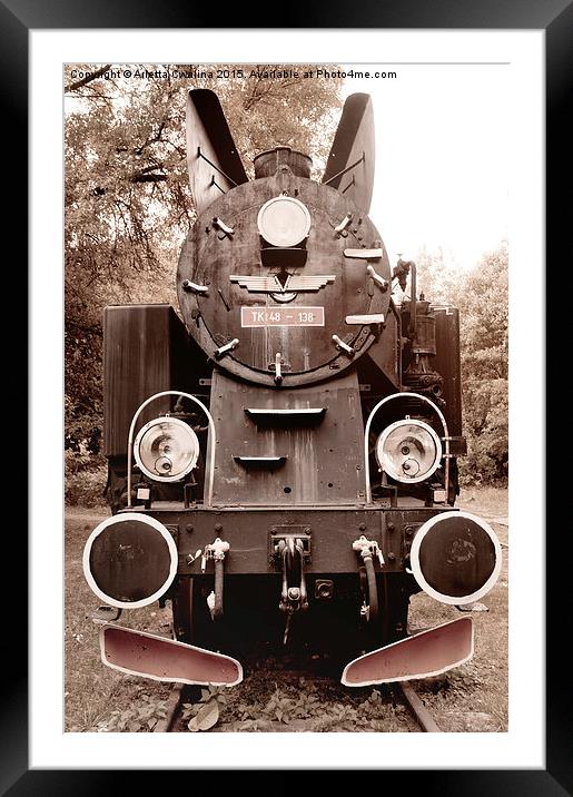 Antique locomotive sepia toned Framed Mounted Print by Arletta Cwalina