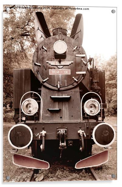 Antique locomotive sepia toned Acrylic by Arletta Cwalina