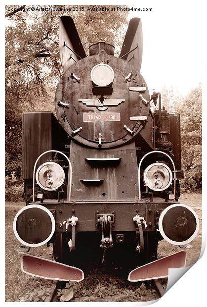 Antique locomotive sepia toned Print by Arletta Cwalina