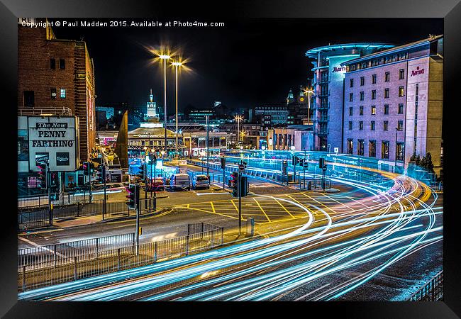 Lit-Up Liverpool Framed Print by Paul Madden