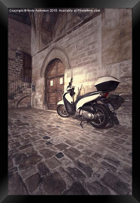  Italy Street Scooter Framed Print by Andy Anderson