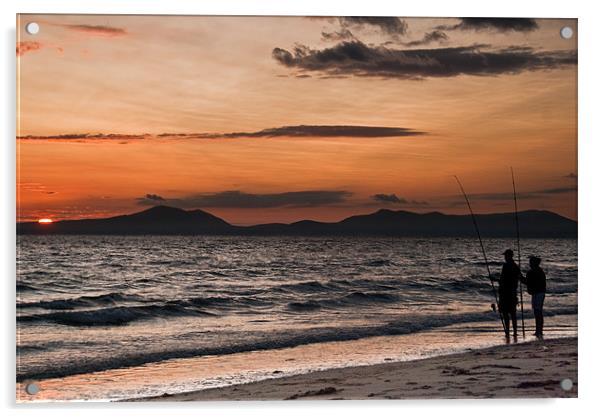 Sunset Fishing Acrylic by Alexander Mieszkowski