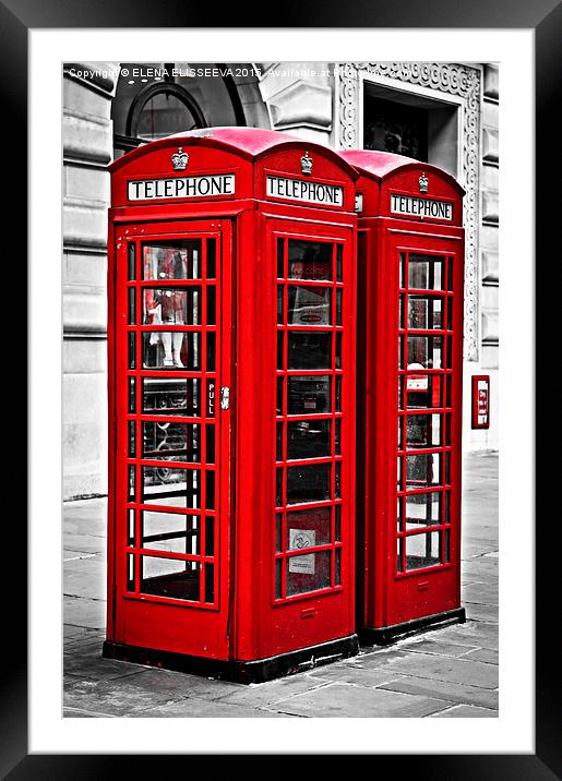 Telephone boxes in London Framed Mounted Print by ELENA ELISSEEVA