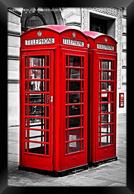 Telephone boxes in London Framed Print by ELENA ELISSEEVA