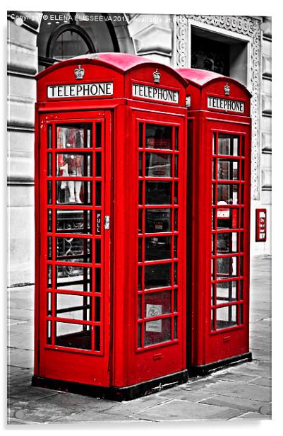 Telephone boxes in London Acrylic by ELENA ELISSEEVA