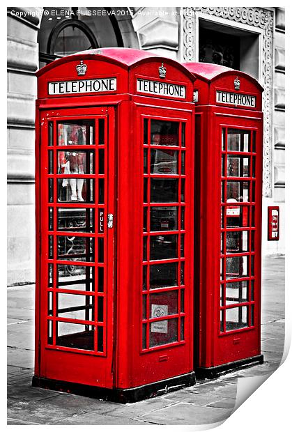 Telephone boxes in London Print by ELENA ELISSEEVA