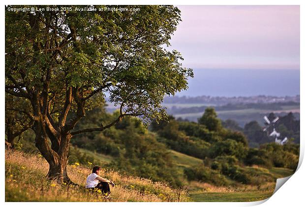 Contemplation on Cissbury Ring, Worthing Print by Len Brook