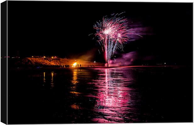  Cresswell Beach Fireworks Canvas Print by Northeast Images