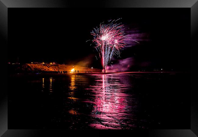  Cresswell Beach Fireworks Framed Print by Northeast Images