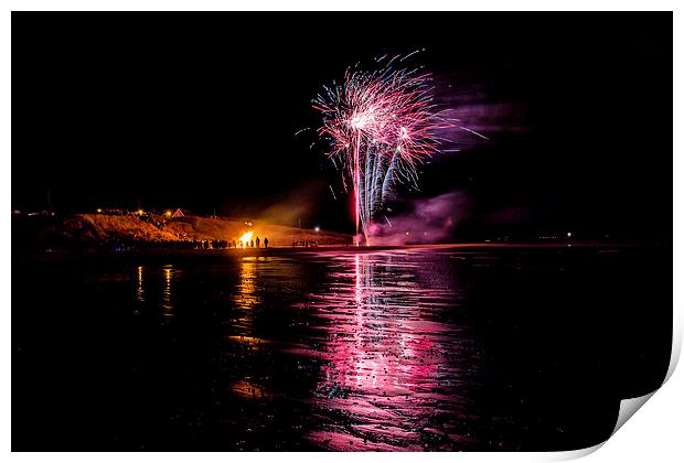  Cresswell Beach Fireworks Print by Northeast Images