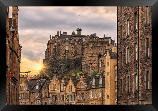  Edinburgh Castle Sunset from Candlemaker Row Framed Print by Miles Gray