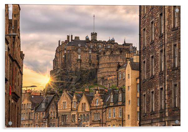  Edinburgh Castle Sunset from Candlemaker Row Acrylic by Miles Gray