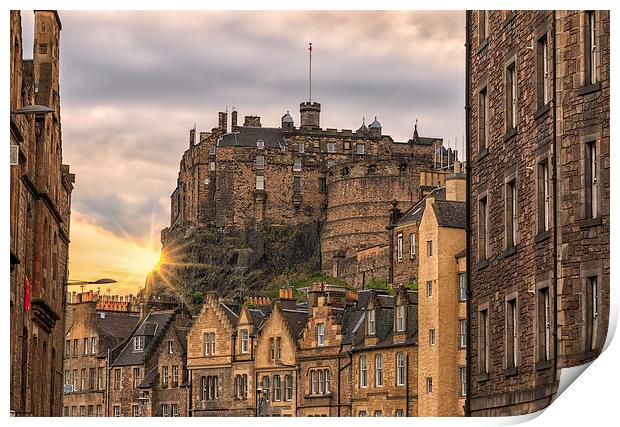  Edinburgh Castle Sunset from Candlemaker Row Print by Miles Gray