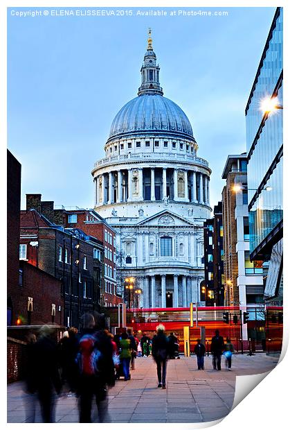 St. Paul's Cathedral in London at dusk Print by ELENA ELISSEEVA