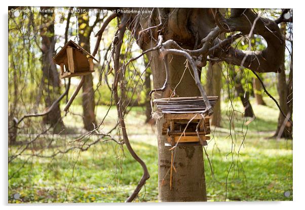 Empty bird feeders in park Acrylic by Arletta Cwalina