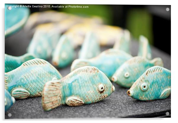 Tiny fish ceramic decorations Acrylic by Arletta Cwalina