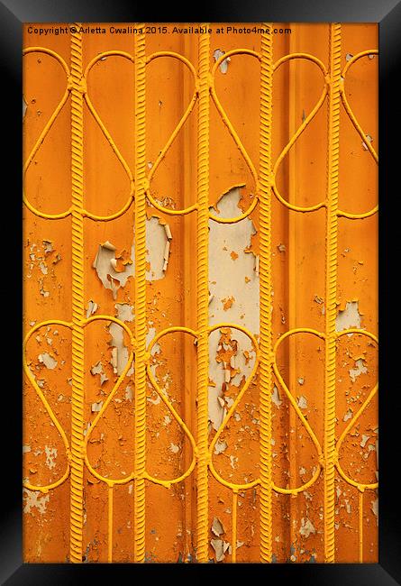 Rod metal orange fence surface Framed Print by Arletta Cwalina