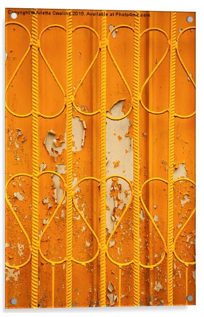 Rod metal orange fence surface Acrylic by Arletta Cwalina