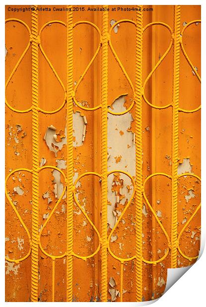 Rod metal orange fence surface Print by Arletta Cwalina