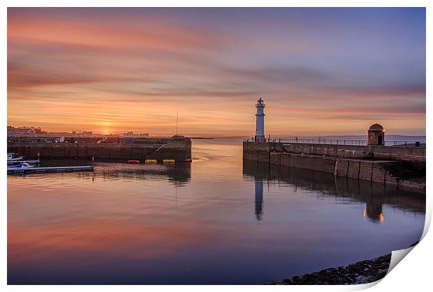 Newhaven Harbour in the Gloaming Print by Miles Gray