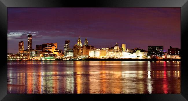 Liverpool Skyline Reflections from Woodside Panora Framed Print by John Hickey-Fry