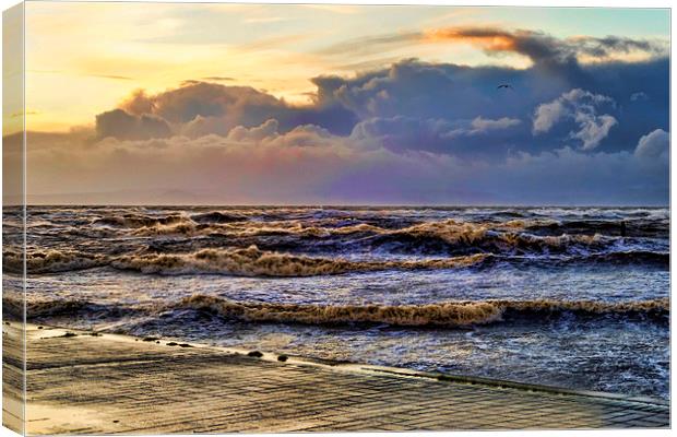 Rough Sea in Irvine  Canvas Print by Valerie Paterson
