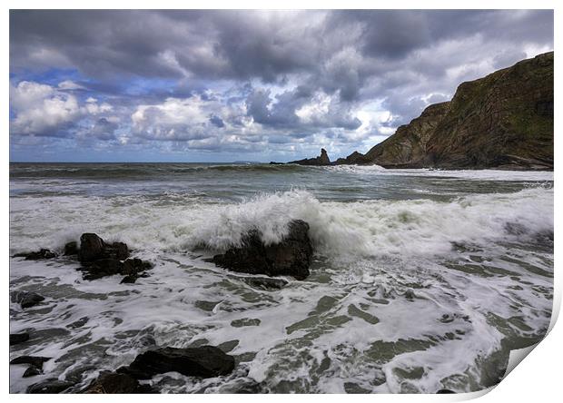 Hartland Quay with Bear Head in Distance Print by Mike Gorton