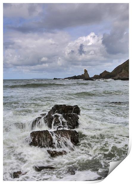 Hartland Quay with Bear Head in Distance Print by Mike Gorton