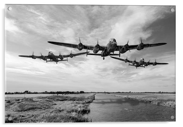 Dambusters practising low level flying B&W version Acrylic by Gary Eason