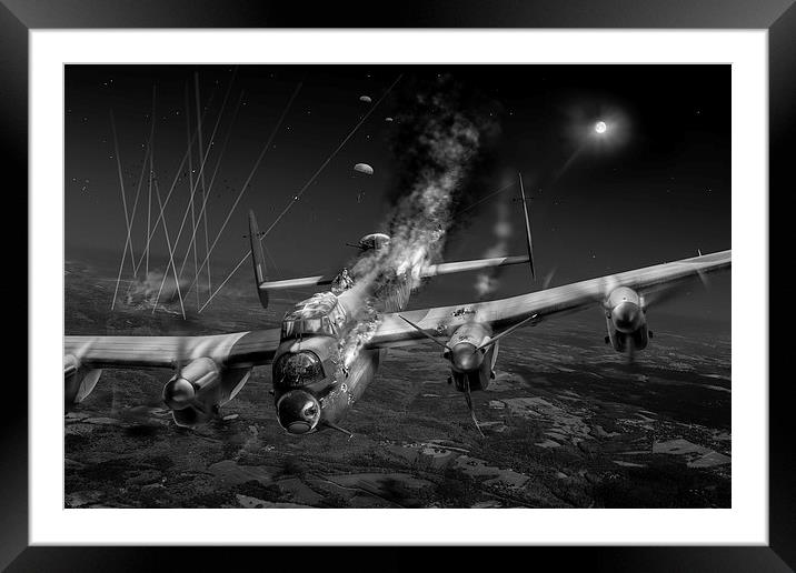 Escape at Mailly, Lancaster LL743 B&W version Framed Mounted Print by Gary Eason