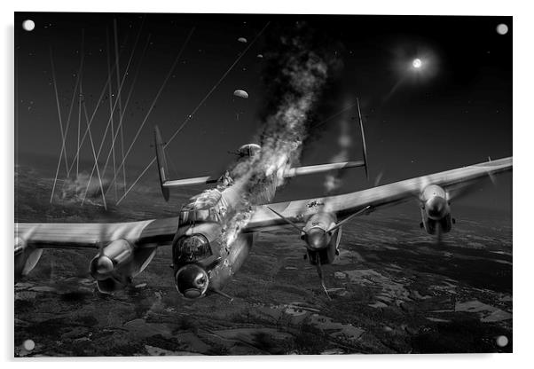 Escape at Mailly, Lancaster LL743 B&W version Acrylic by Gary Eason
