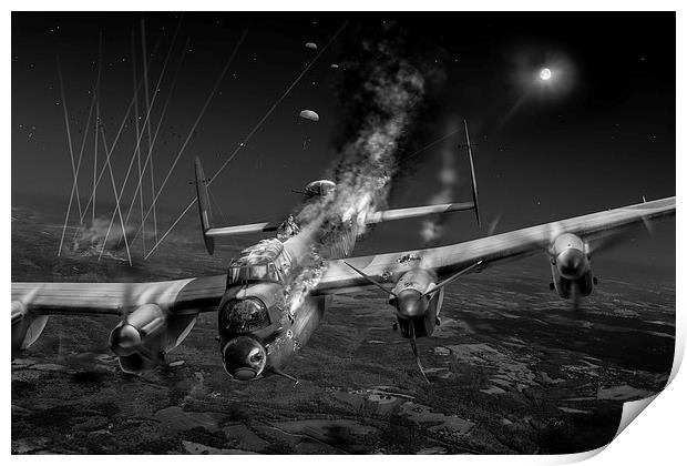 Escape at Mailly, Lancaster LL743 B&W version Print by Gary Eason