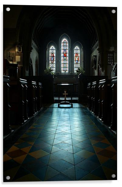 Llangasty Church (interior) Acrylic by David (Dai) Meacham