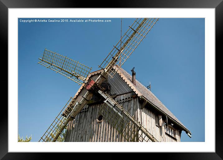 Wooden windmill blades detail Framed Mounted Print by Arletta Cwalina