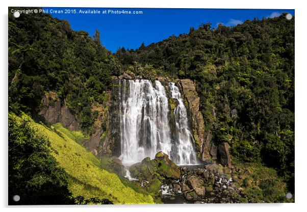  Marokopa falls waterfall, New Zealand. Acrylic by Phil Crean