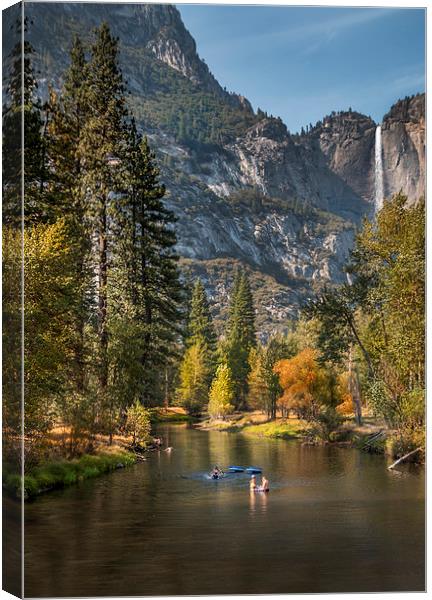  Merced River and Waterfall Yosemite  Canvas Print by paul lewis