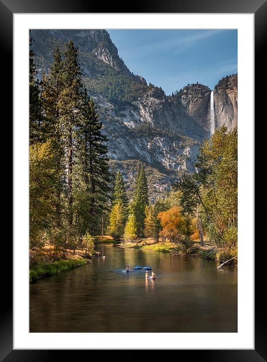  Merced River and Waterfall Yosemite  Framed Mounted Print by paul lewis