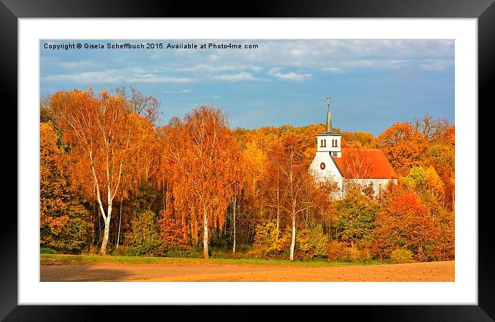  Village Church in Autumn Framed Mounted Print by Gisela Scheffbuch