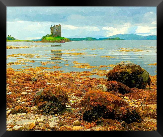Majestic Castle Stalker Rising from the Sea argyll Framed Print by dale rys (LP)