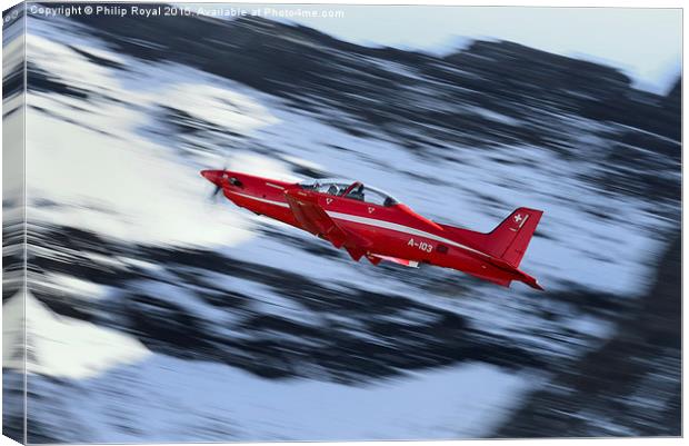 Red Rush in the Snow - Axalp Swiss AF PC21 Display Canvas Print by Philip Royal