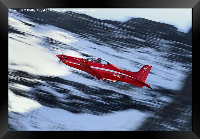 Red Rush in the Snow - Axalp Swiss AF PC21 Display Framed Print by Philip Royal