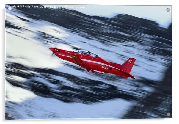 Red Rush in the Snow - Axalp Swiss AF PC21 Display Acrylic by Philip Royal