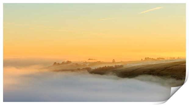 Foggy morning in yorkshire at sunrise Print by chris smith
