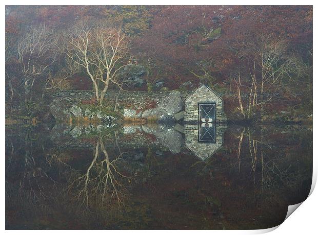  Llyn Dinas boathouse Print by Rory Trappe