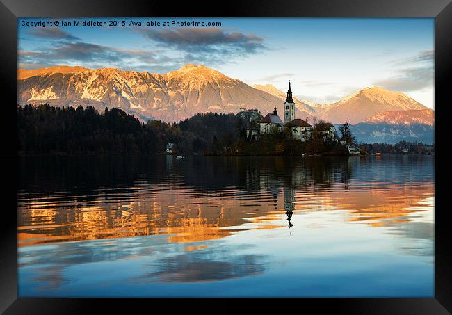 Sunset over Lake Bled Framed Print by Ian Middleton