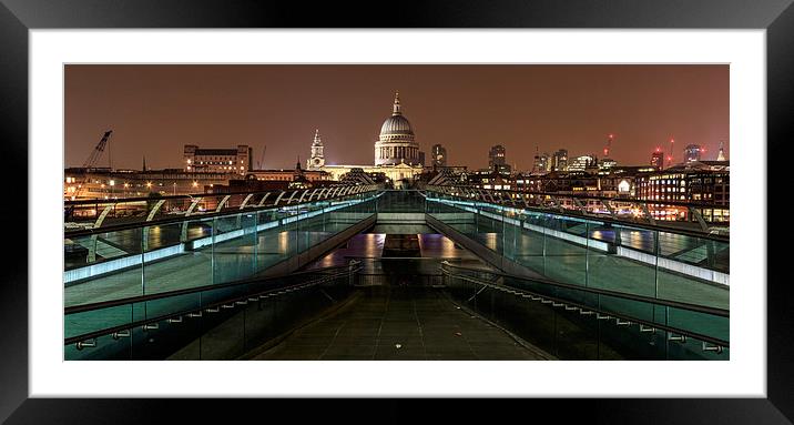Millennium Bridge and St Pauls Cathedral at night  Framed Mounted Print by chris smith