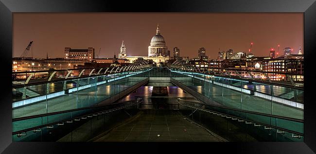 Millennium Bridge and St Pauls Cathedral at night  Framed Print by chris smith